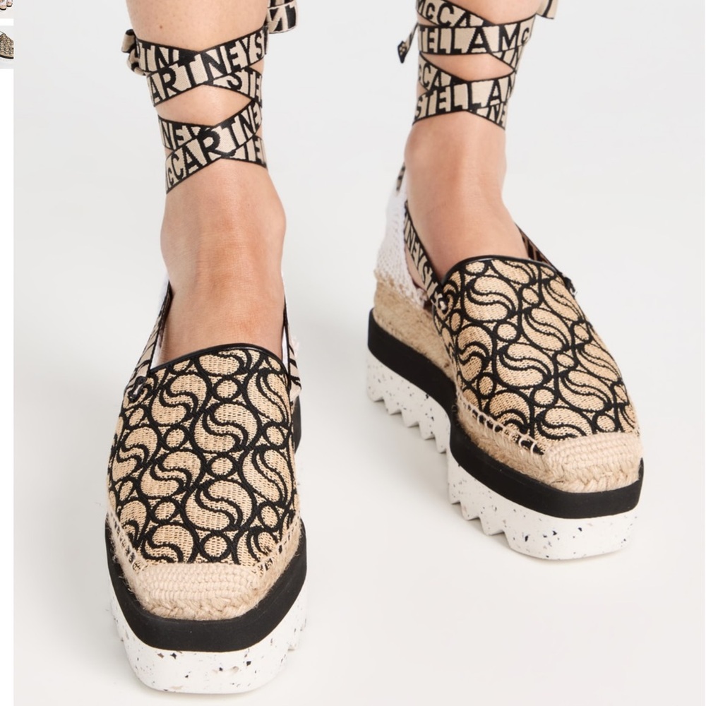 Stella McCartney Black and Natural Platform Espadrilles